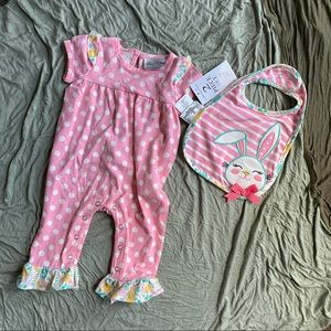 RARE EDITIONS Baby 2 pieces short sleeve jumpsuits with bib in polka size 3-6M